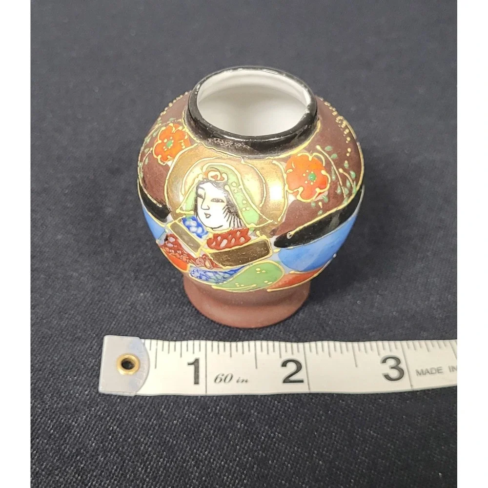 Vintage 1950s-1960s Japanese Satsuma-style Miniature Hand-painted Bud Vase